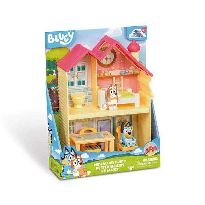 Mini casa bluey 28 cm con dos plantas y diferentes estancias, incluye figura de bluey 7 cm