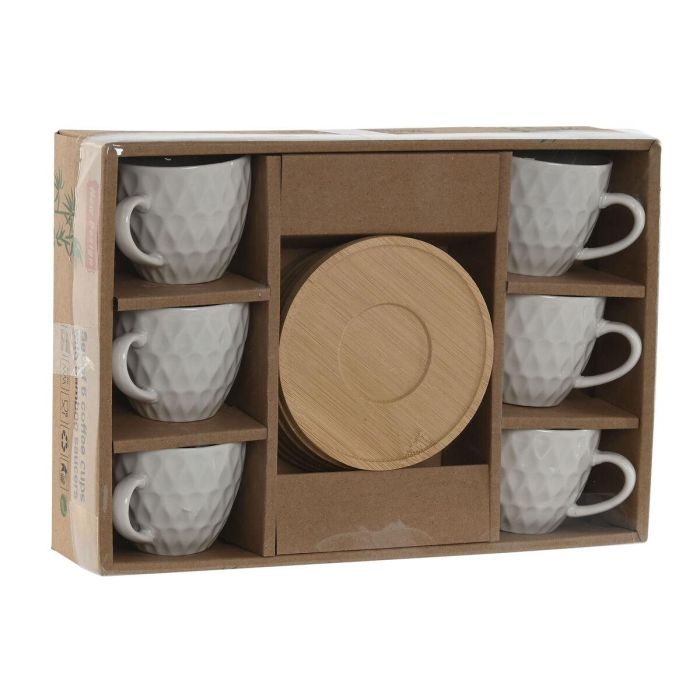 DKD Home Decor Set de 6 Tazas de Café Blancas de Porcelana y Bambú con 90ml de Capacidad y Medidas 6.4x5.5x8.5 cm 1