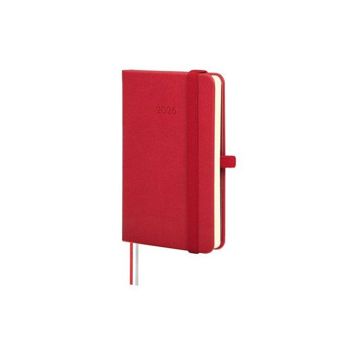 Agenda Anual (2026) Finocam Minimal Textura Cosida Tapa Dura Con Goma M2 82X127 S/V Apais. Rojo
