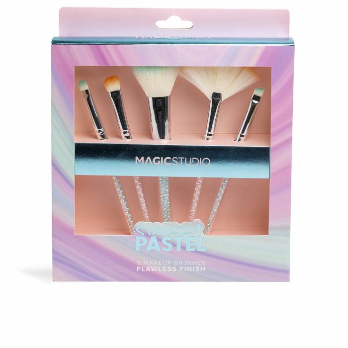 Magic Studio Set de Brochas de Maquillaje Sweet Pastel 5 pz con Cerdas Suaves para Acabado Profesional