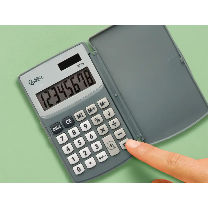 Liderpapel Calculadora Bolsillo XF15 10 Dígitos Solar y Pila Color Gris 123x75x12 mm 5