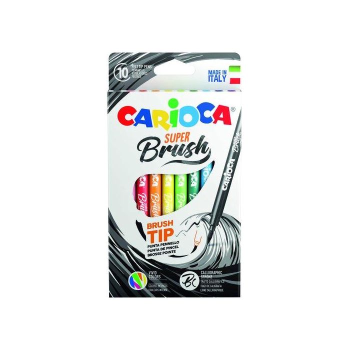 Carioca Rotulador Super Brush Punta Pincel, Colores Surtidos, Estuche 10 Unidades