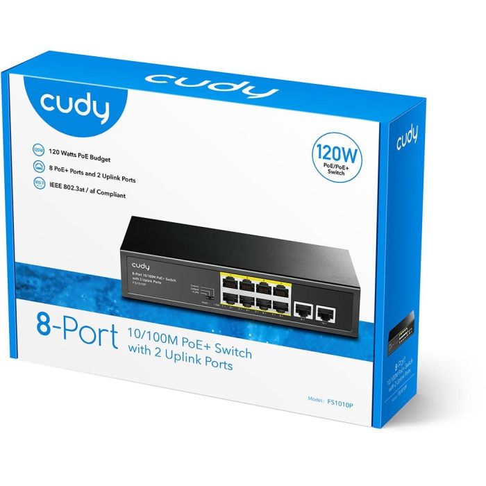 Cudy FS1010P Switch PoE+ de 8 Puertos Fast Ethernet 10/100, 2 Puertos Uplink, 120W, Plug & Play, Metal 3