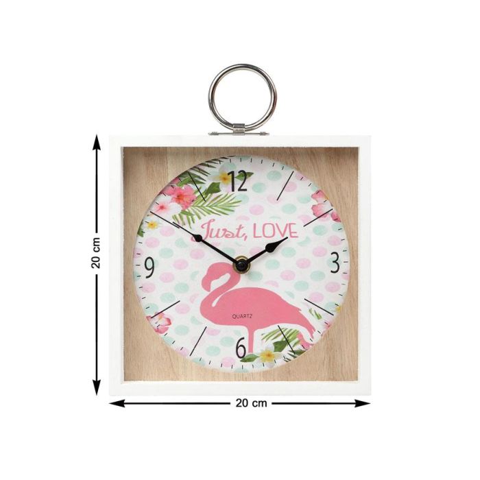 Decoración Reloj Flamencos Rosas Madera 20*20*5 cm