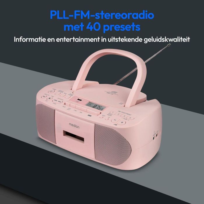 Medion AAAQL64901 Radio CD K7 FM portátil con 2x3W RMS de potencia, color rosa 6
