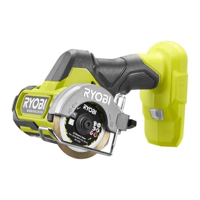 Amoladora compacta - RYOBI - Sin escobillas - 18V - Diámetro compacto 76 mm - 20.000 rpm - Capacidad de corte 16 mm 1 Amoladora compacta - RYOBI - Sin escobillas - 18V - Diámetro compacto 76 mm - 20.000 rpm - Capacidad de corte 16 mm 1