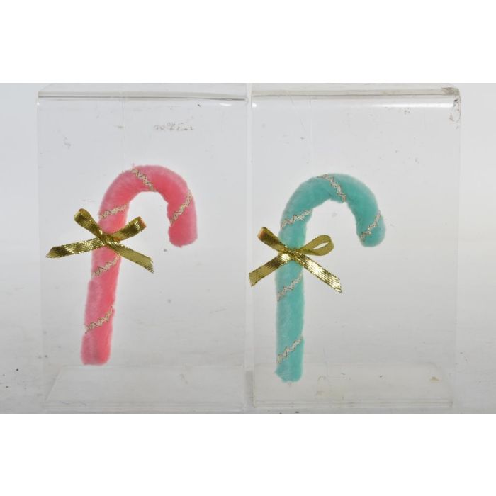 DKD Home Decor Decoración Colgante Navidad Bastón Fantasía Porexpan Poliéster Rosa Verde 2x16x8cm (12 Unidades)