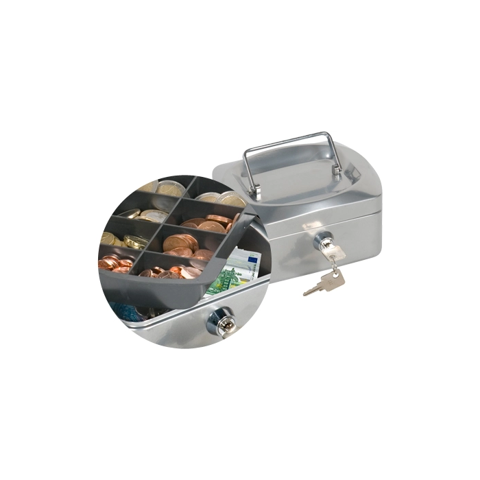 Q-connect Caja caudales 152x115x80 mm plata con portamonedas y clasificador de monedas 1