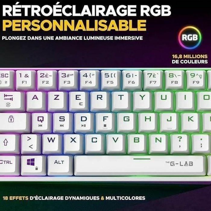 The G-Lab KEYZ TITAN Teclado Mecánico para Juegos con Interruptor Rojo, Azerty, Triple Modo, RGB, Blanco 1