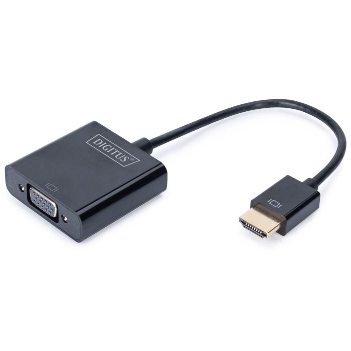 Digitus Convertidor HDMI a VGA (D-Sub) Negro - Soporta 1080p y Resolución 1920x1080 Pixeles