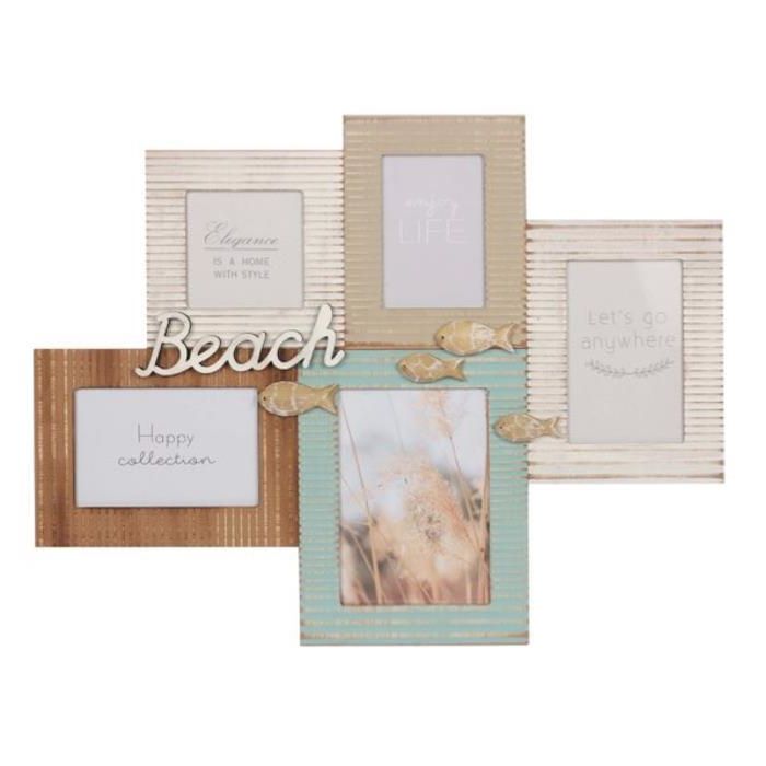 DKD Home Decor Marco Multifoto Atlantico Colección O Grove Estilo Beach de Madera y Cristal Marrón Turquesa 40.5x51x2 cm