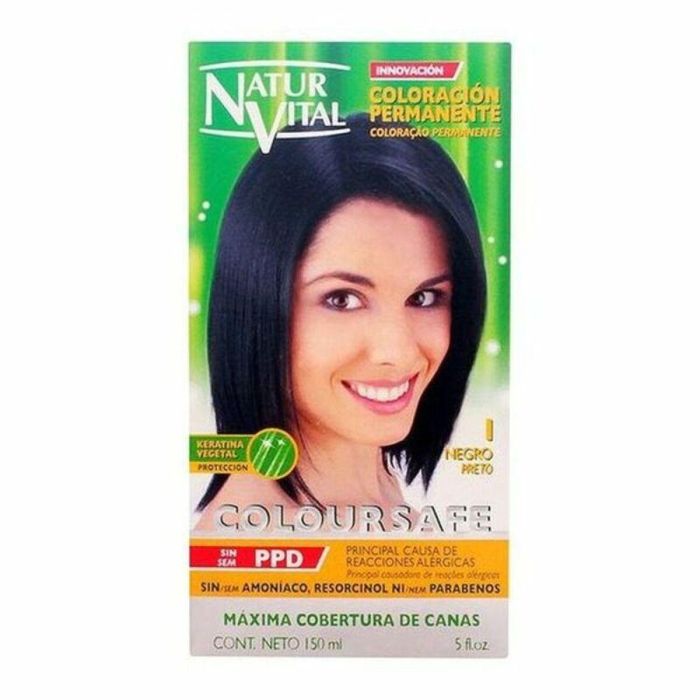 Natur Vital COLOURSAFE tinte permanente sin amoníaco, con queratina vegetal, aloe vera y aceite de girasol - 1 Negro Natur Vital COLOURSAFE tinte permanente sin amoníaco, con queratina vegetal, aloe vera y aceite de girasol - 1 Negro