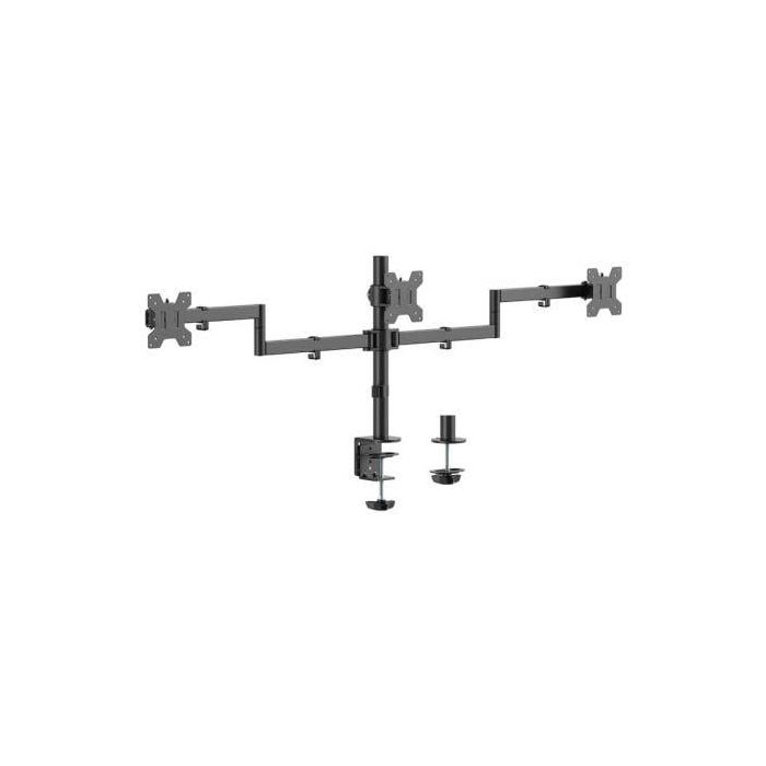 AISENS - SOPORTE DE MESA ECO GIRATORIO E INCLINABLE PARA 3 MONITORES 10KG (3 PIVOTES, 2 BRAZOS) DE 13-27, NEGRO AISENS - SOPORTE DE MESA ECO GIRATORIO E INCLINABLE PARA 3 MONITORES 10KG (3 PIVOTES, 2 BRAZOS) DE 13-27, NEGRO