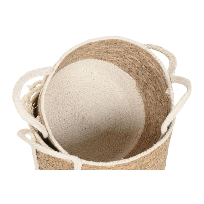 Cesta  DKD Home Decor Crema Natural 25 x 22 x 25 cm Set de 3 (2 Unidades) 2 Cesta  DKD Home Decor Crema Natural 25 x 22 x 25 cm Set de 3 (2 Unidades) 2