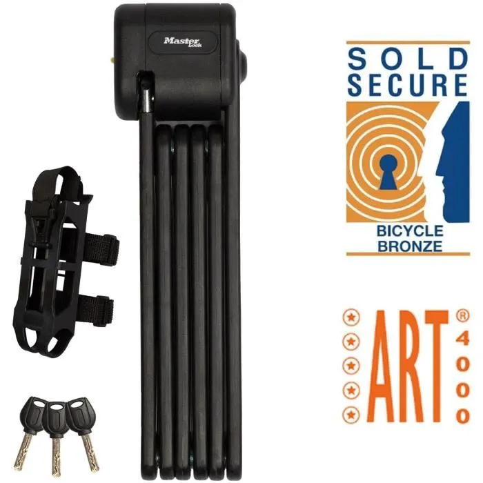 Master Lock Candado Plegable para Bicicleta 8333EURDPRO - Acero Endurecido, 3 Llaves, Certificado, Soporte Incluido 2