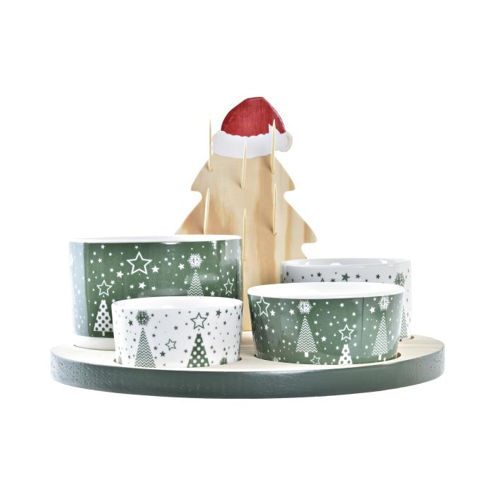 DKD Home Decor Set Aperitivo Navidad Tradicional, Gres y Bambú, Verde Natural Blanco, Diseño Árbol, 5 piezas 22x22x15 cm 2 DKD Home Decor Set Aperitivo Navidad Tradicional, Gres y Bambú, Verde Natural Blanco, Diseño Árbol, 5 piezas 22x22x15 cm 2