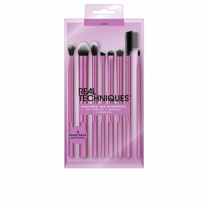 Real Techniques EVERYDAY EYE ESSENTIALS Lote Set 8 Pinceles Brochas Maquillaje Ojos Esenciales Vegano Cruelty Free