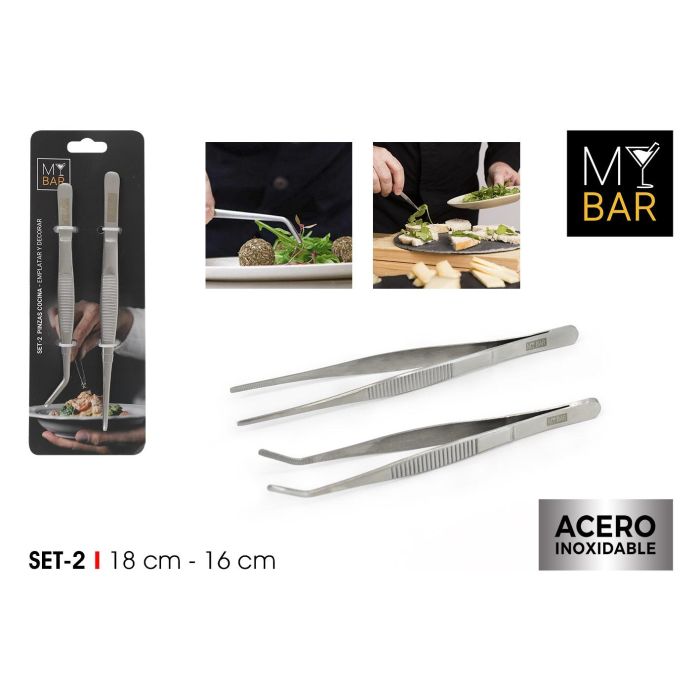 Set de 2 Pinzas para Cocina y Servir Acero Inoxidable 18 y 16 cm - My Bar (24 Unidades) Set de 2 Pinzas para Cocina y Servir Acero Inoxidable 18 y 16 cm - My Bar (24 Unidades)