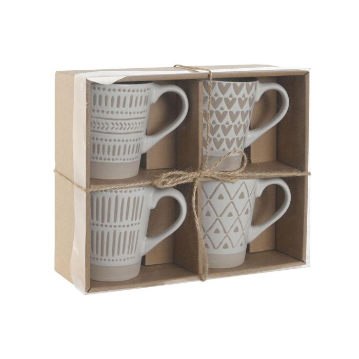 Mug Boho DKD Home Decor Blanco Beige 7 x 10.6 x 9 cm Set de 4 1