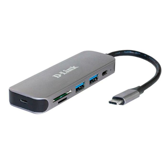 D-Link Hub USB Tipo C 6 en 1 con Lector de Tarjetas, USB 3.2 Gen 1, Gris - Compatible con Windows y Mac 1