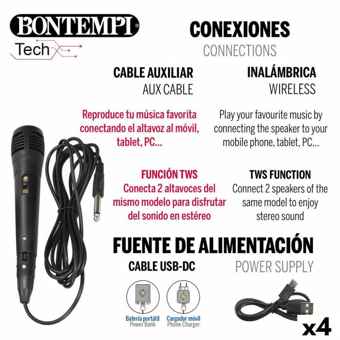 Altavoz con Micrófono Karaoke Bontempi 4 Unidades 16 Altavoz con Micrófono Karaoke Bontempi 4 Unidades 16