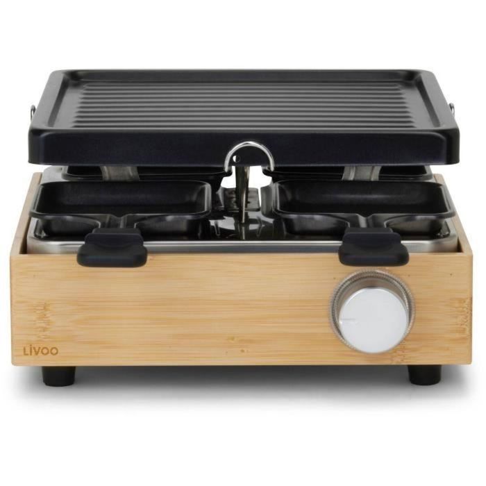 Livoo DOC311 Raclette para 4 personas, 800W, bandeja grill antiadherente extraíble, termostato regulable 5