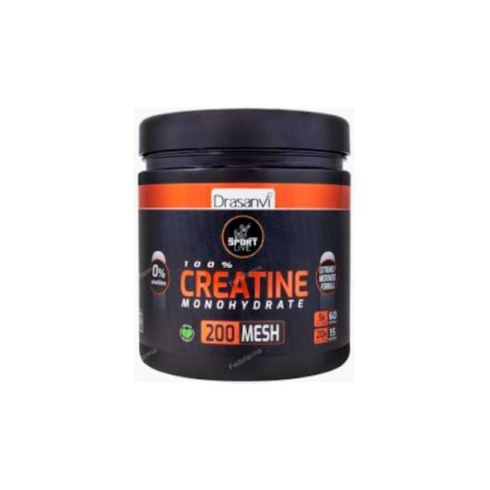 Drasanvi Sport Live Creatina Monohidrato 200Mesh 300g Vegano. Mejora el rendimiento físico en ejercicios de alta densidad.