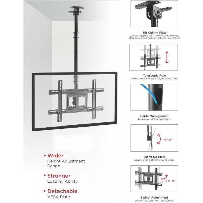 Equip 650321 Soporte de Techo para TV 32"-70" (81.3-177.8cm) 50kg, Inclinable 5-25°, Negro 3 Equip 650321 Soporte de Techo para TV 32"-70" (81.3-177.8cm) 50kg, Inclinable 5-25°, Negro 3