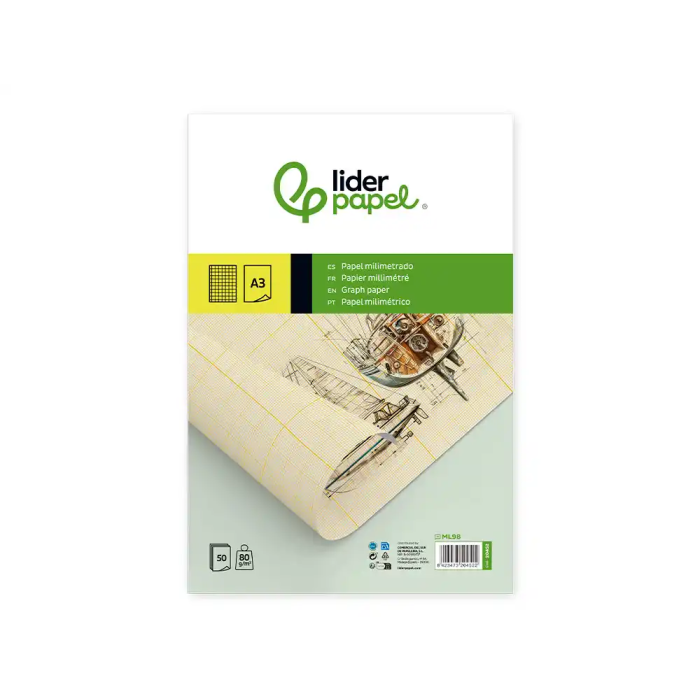 Liderpapel Bloc Papel Milimetrado Encolado Din A3 297x420 mm 50 Hojas 80g/m2 1 Liderpapel Bloc Papel Milimetrado Encolado Din A3 297x420 mm 50 Hojas 80g/m2 1