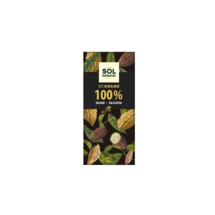 SOLNATURAL Chocolate Cacao Puro 100% Bio Vegano Sin Gluten 70g