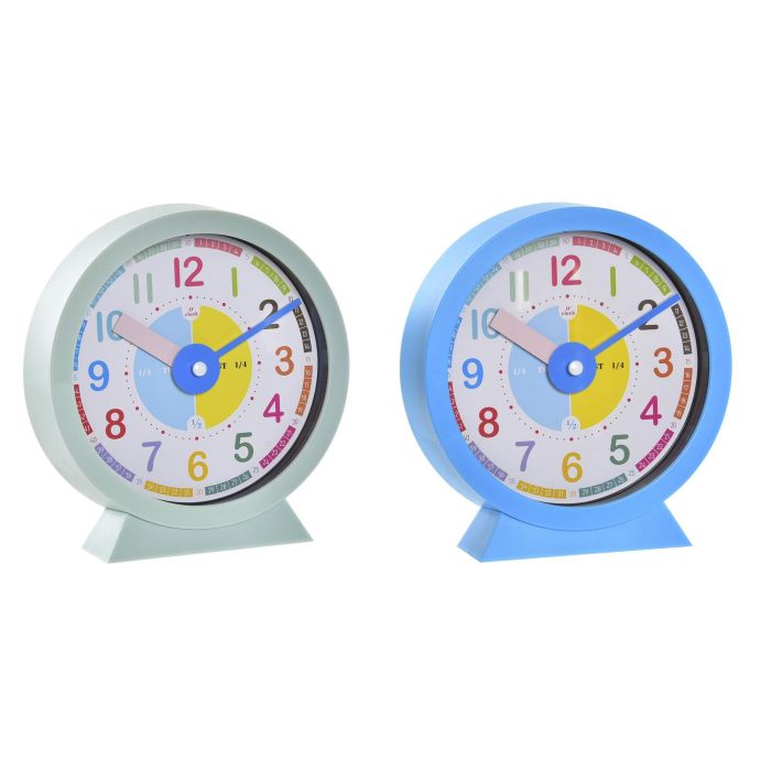 DKD Home Decor Reloj de Sobremesa Kids Decoración Verde Azul PVC Cristal Pack 4 Unidades Surtidas Pilas AA 4x16.5x15cm
