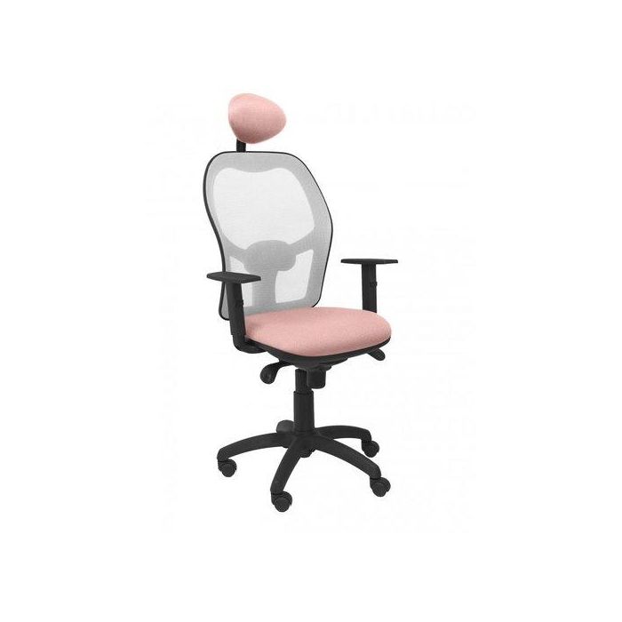 Silla Piqueras Y Crespo Jorquera Brazos Regulables Cabecero Fijo Mecanismo Sincro Con Regulador De Tension Respaldo De Malla Gris Y Asiento Tapizado Bali Rosa Palido