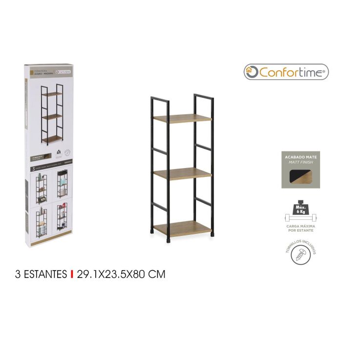 Estantería 3 Niveles Metal y Madera Negra - Confortime (2 Unidades) Estantería 3 Niveles Metal y Madera Negra - Confortime (2 Unidades)
