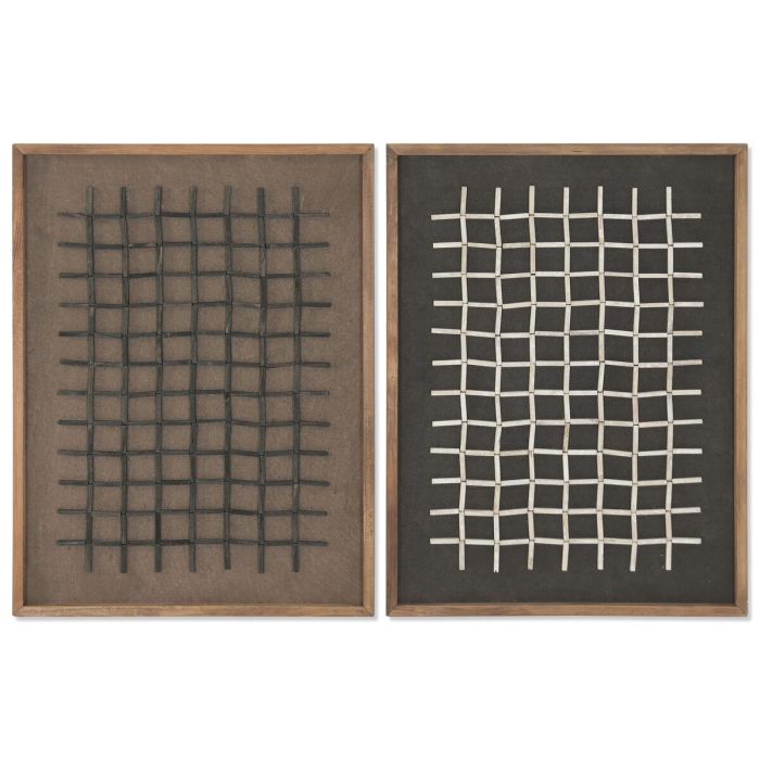 DKD Home Decor Cuadro Oriental de Madera Reciclada Pino Marrón Negro Blanco 82x62x4 cm (Set de 2 Unidades)