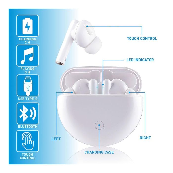 Grundig Auriculares Earbuds Bluetooth Blanco con Estuche, USB-C, Micrófono 2