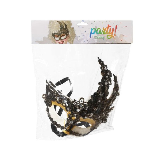 Antifaz Venecia Blanco Dorado con Encaje y Pedrería para Mujer Adulto - Ideal para Fiestas de Máscaras y Carnaval 1