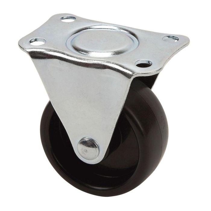 Rueda fija con placa y eje liso, color negro, carga máx. 30 kg, ø 5 cm Rueda fija con placa y eje liso, color negro, carga máx. 30 kg, ø 5 cm