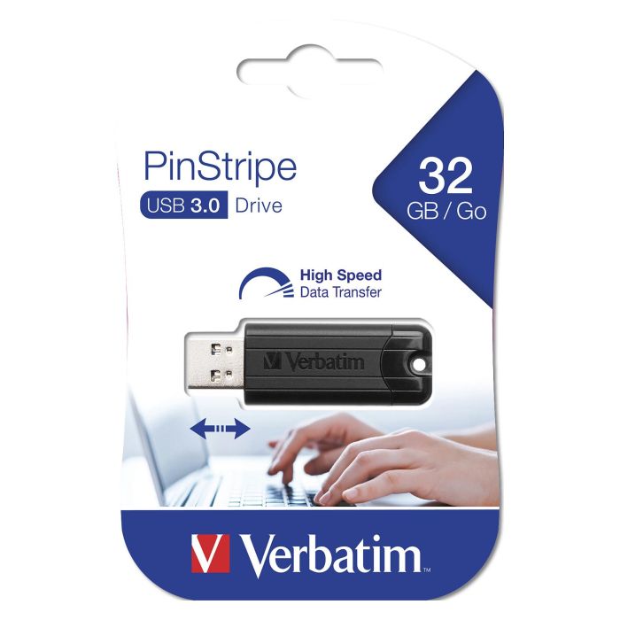 VERBATIM PENDRIVE PINSTRIPE 32GB HIGH SPEED RETRACTIL USB 3.2 NEGRO