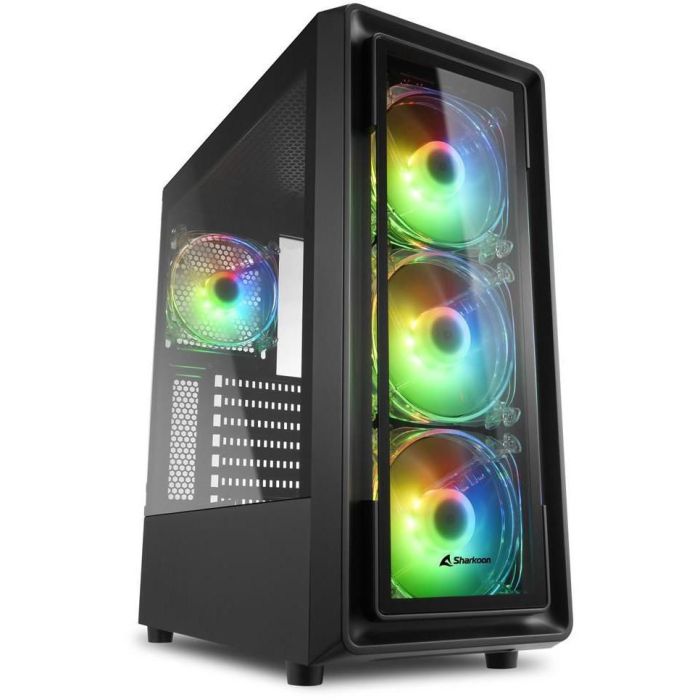 Sharkoon TK4 RGB Midi Tower ATX Negra con 3 Ventiladores LED RGB, Panel Lateral Cristal Templado y USB 3.0 1