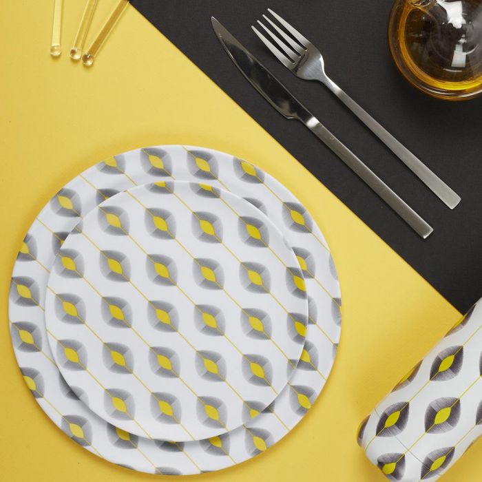 Home Deco Factory Plato Postre Zeste melamina 20 cm diseño ácido, limones, hojas b-n 3