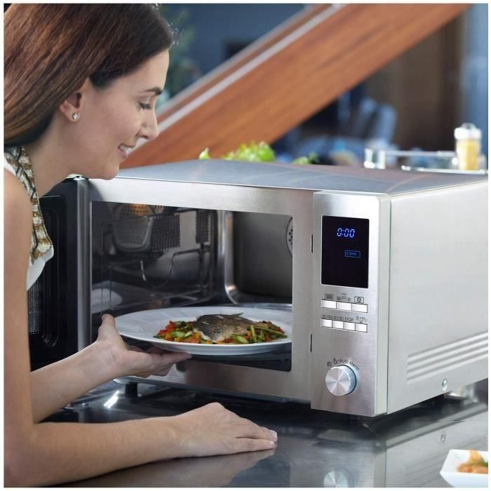 SHARP R-922STWE - Parrilla de acero inoxidable con microondas - 32 L - 1000 W - Parrilla 1100 W - Horno 2500 W - Independiente 3