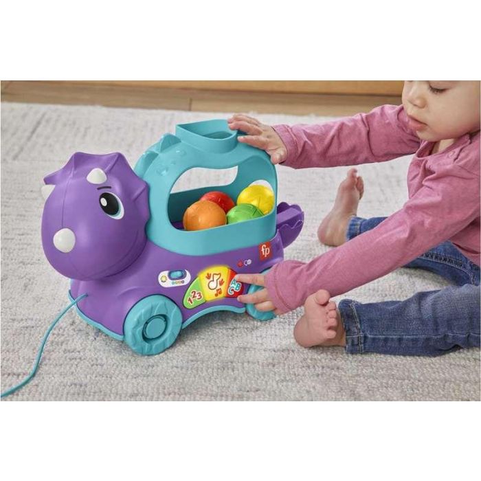 Dinosaurio de juguete arrastre fisher-price. con luces y sonidos. incluye bolas 3 Dinosaurio de juguete arrastre fisher-price. con luces y sonidos. incluye bolas 3