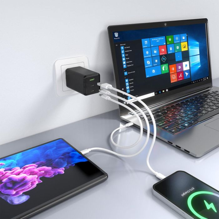 AISENS ASCH-100W3P052-BK Cargador GaN 100W 3 Puertos (2 USB-C, 1 USB-A) Carga Rápida Power Delivery Universal Negro 4 AISENS ASCH-100W3P052-BK Cargador GaN 100W 3 Puertos (2 USB-C, 1 USB-A) Carga Rápida Power Delivery Universal Negro 4