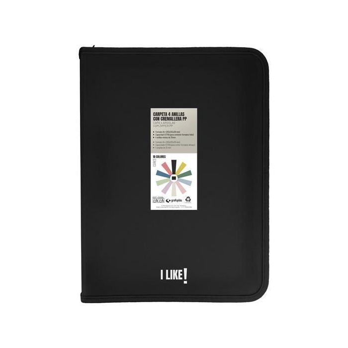 Grafoplás Carpeta Anillas Mixtas 4x25 mm A4+ Rígido PP Opaco con Cremallera Negro (2 Unidades) (2 Unidades)