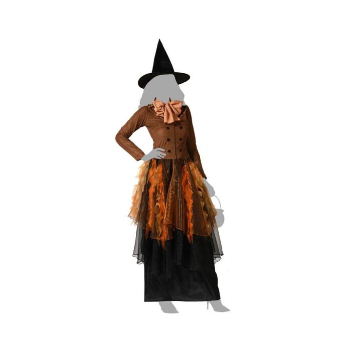 Disfraz Bruja Marrón para Mujer Adulta, Vestido con Falda de Tul Multicolor, Sombrero y Lazo. Ideal Halloween, Talla XS-S. 4