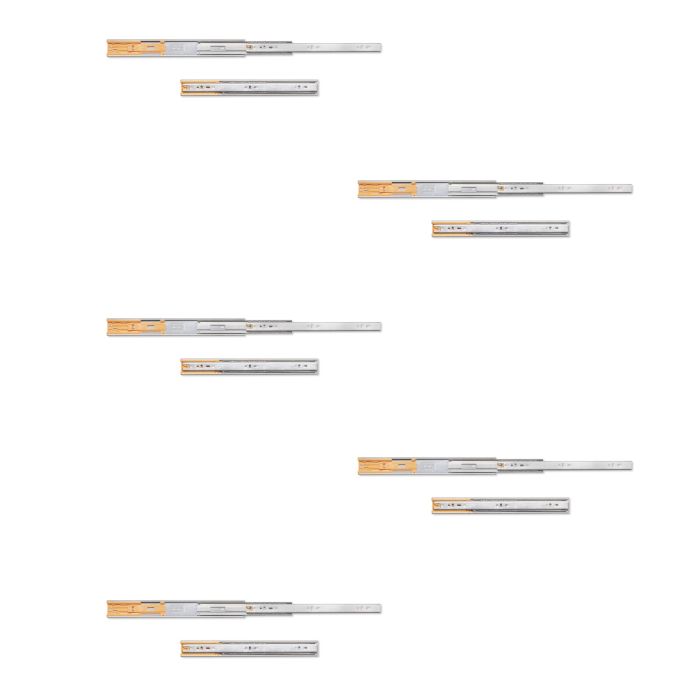 Emuca Lote de 5 juegos de guías para cajones, de bolas, altura 45mm, profundidad 350mm, extracción total, cierre suave, Cincado