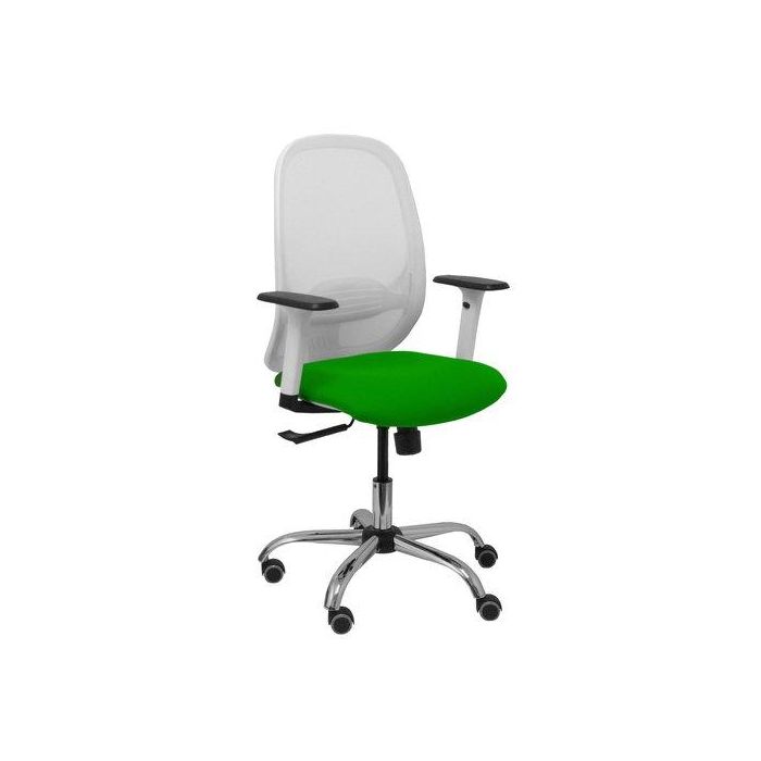 Silla Piqueras Y Crespo Cilanco Blanca Uso Intensivo Brazos Regulables Mecanismo Sincro Con Regulador De Tension Refuerzo Lumbar Regulable Base Cromada Ruedas Parquet Respaldo De Malla Blanca Y Asiento Tapizado Bali Verde