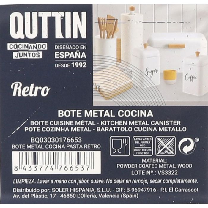Bote de Metal para Pasta Retro Quttin - Cocina (12 Unidades) 5 Bote de Metal para Pasta Retro Quttin - Cocina (12 Unidades) 5