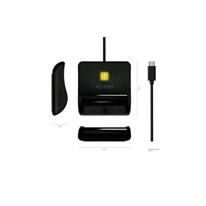 Aisens Lector de Tarjetas Inteligente para DNI, USB-C, Negro - Compatible con DNIe y tarjetas inteligentes, Cumple estándares FIPS 201, TAA e ISO 7816 4 Aisens Lector de Tarjetas Inteligente para DNI, USB-C, Negro - Compatible con DNIe y tarjetas inteligentes, Cumple estándares FIPS 201, TAA e ISO 7816 4