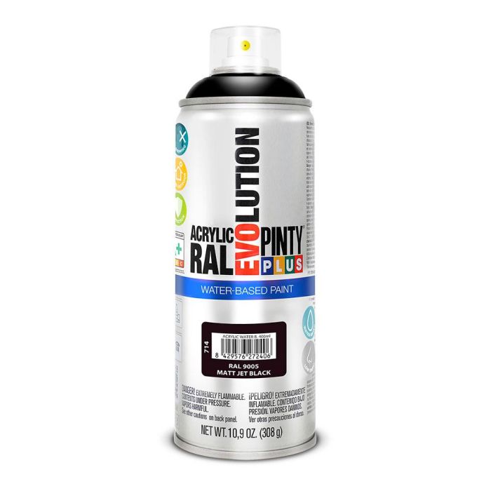 Pinty Plus Pintura acrílica spray Evolution Water-Based 520 cc RAL 9005 Negro Intenso Mate